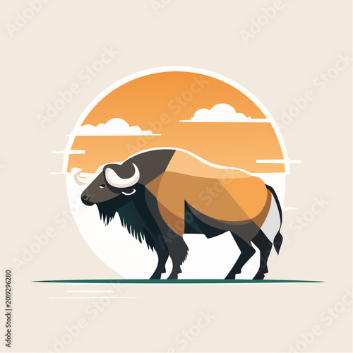 Majestic Buffalo Standing Against a Sunset Sky with Clouds