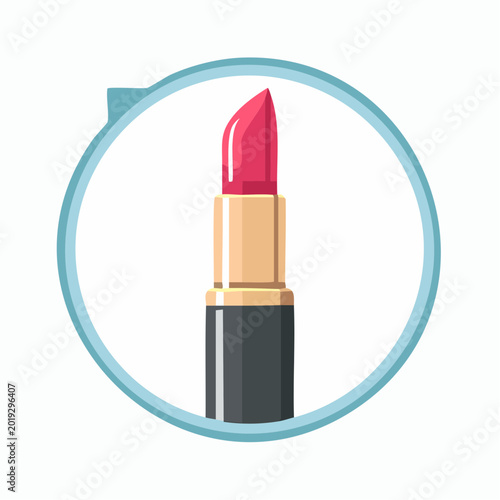 Pink Lipstick in a Circle Outline, Beauty Product Icon for Makeup and Cosmetics