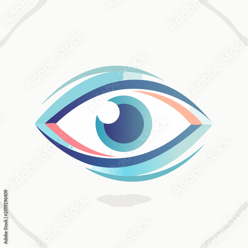 Abstract Futuristic Eye Logo Design with Vibrant Blue and Pink Hues