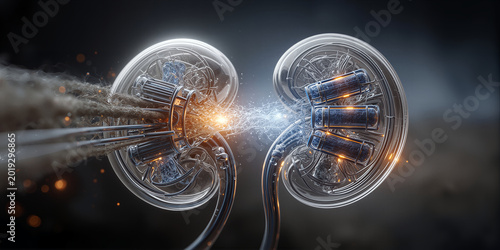 Visual narrative showcasing experimental repair and electric energy exchange between paired kidneys