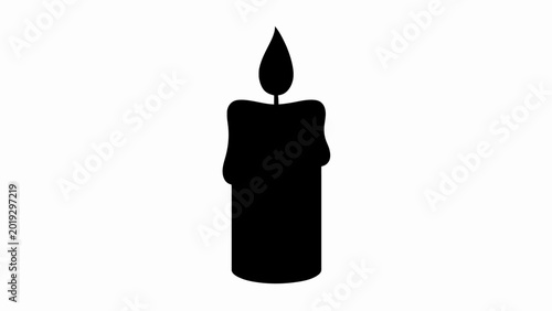 Obraz na płótnie Black candle silhouette with burning flame, melting wax candle vector icon, mini