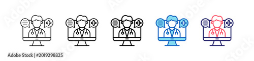 Telehealth Service Icon In 5 Different Styles Set Collection.   