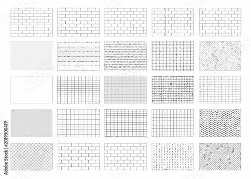 Fotografie Collection of thirty six drafting patterns in a grid arrangement on a white back