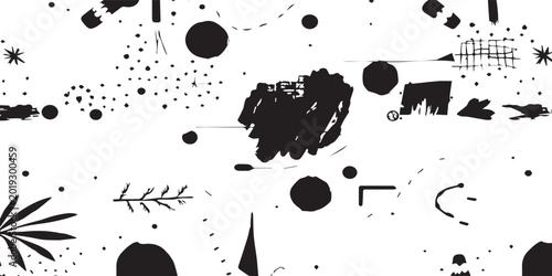 Foto Abstract black and white geometric ink shapes.