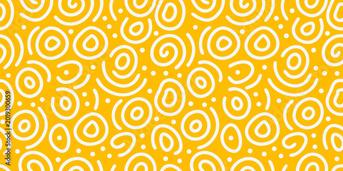 Schilderij op canvas Seamless pattern of abstract white spiral shapes on a vibrant yellow background