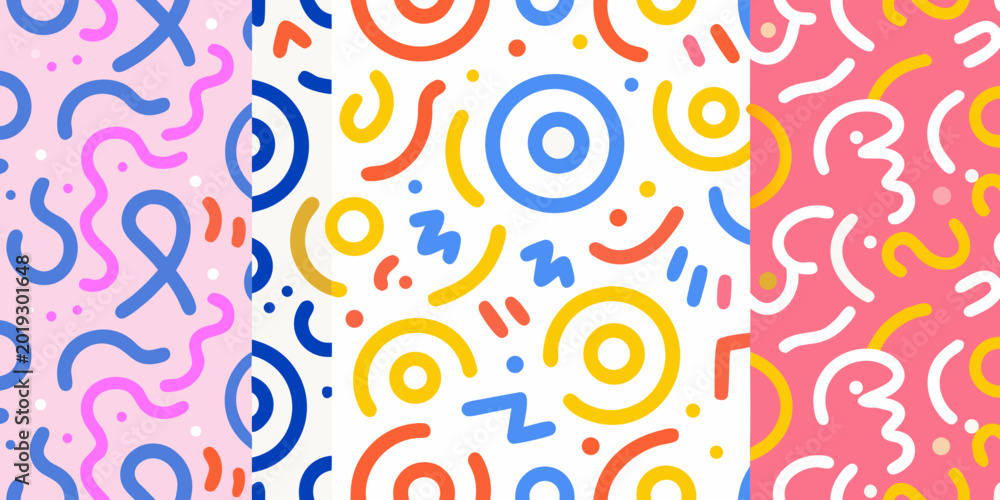 Fototapeta premium Abstract squiggle pattern with circles and dots colorful vector illustration on white background high quality