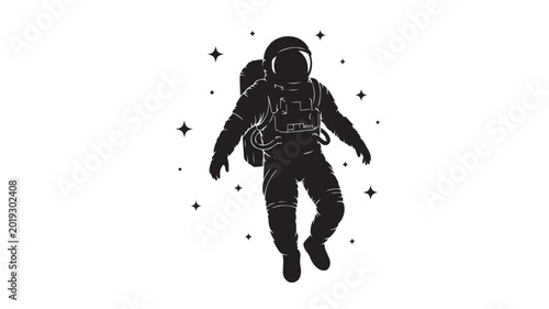 Foto Black astronaut floating in space with stars