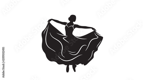 Foto Black silhouette of a dancing ballerina in a flowing dress