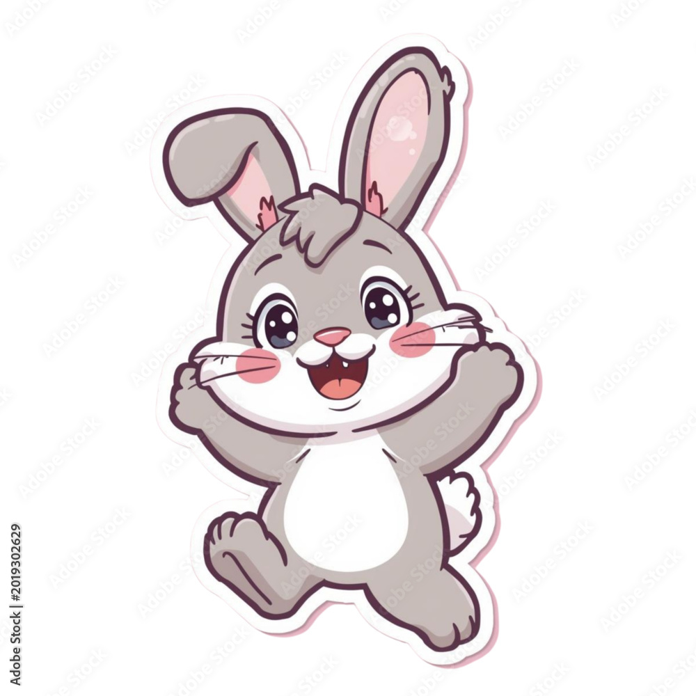 Obraz premium Cute Rabbit Mascot Character Kawaii Vector Illustration