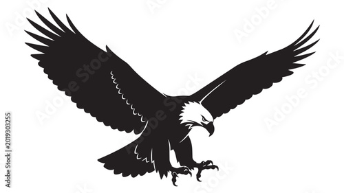 Tableau sur toile Black silhouette of an eagle with spread wings