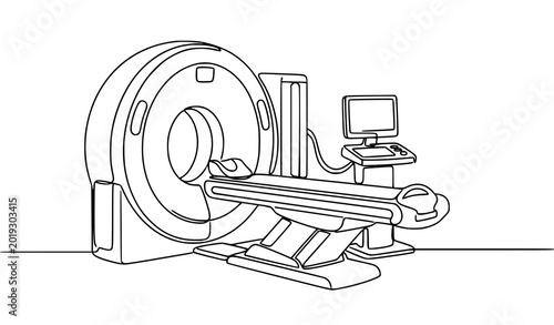 Foto Minimalist radiology machine continuous line vector illustration for healthcare