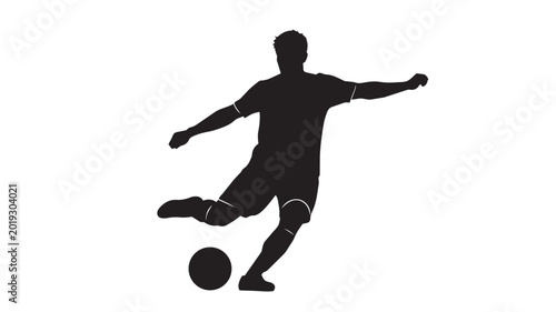 Schilderij op canvas Black silhouette of man kicking soccer ball