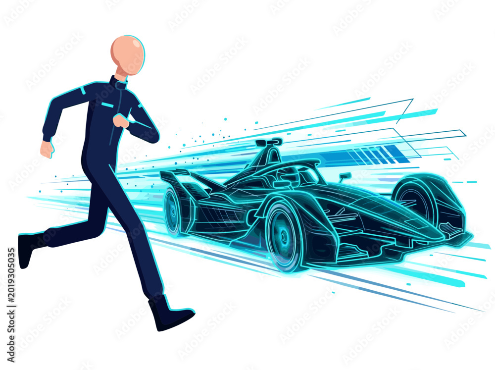 Fototapeta premium Running Athlete with Futuristic Racing Car