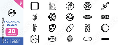 Foto Biological design science lab symbols DNA molecule glyphs cell culture microscop