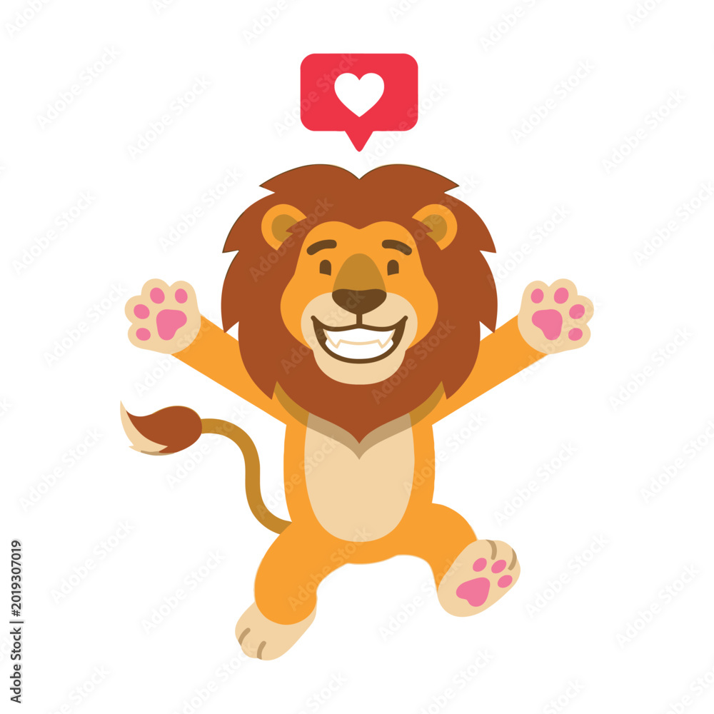 Fototapeta premium Smiling lion with heart symbol