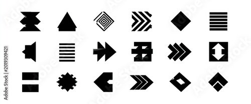 Set of Various Black Geometric Arrow and Chevron Symbols.