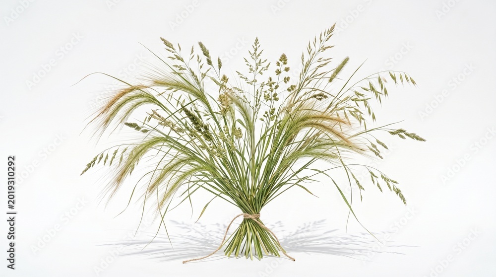 Fototapeta premium A bundle of green and yellow grass tied together with a string isolated on white background