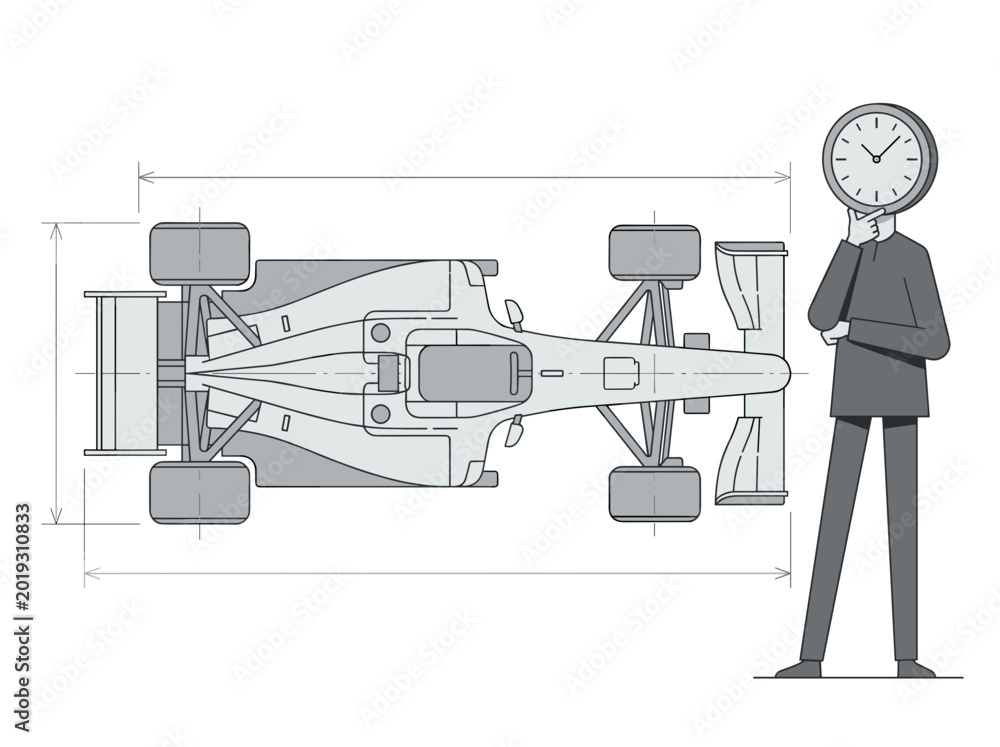 Fototapeta premium Top View Formula Racing Car Technical Illustration