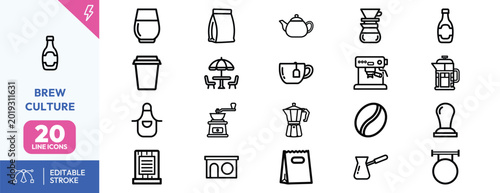 Foto Coffee culture line art icons set for branding UI design and marketing materials
