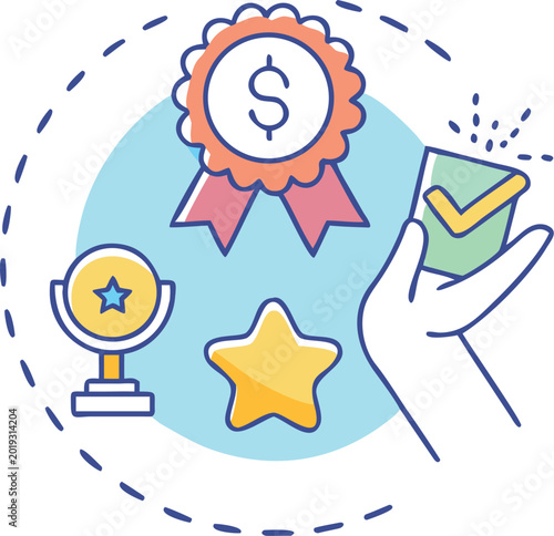 Award trophy and money badge icon set