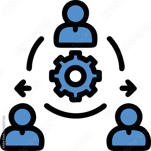 People and gear icon for teamwork concept
