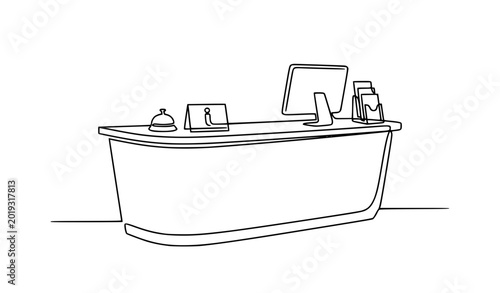Konstfotografi Modern information desk single line office support vector illustration isolated
