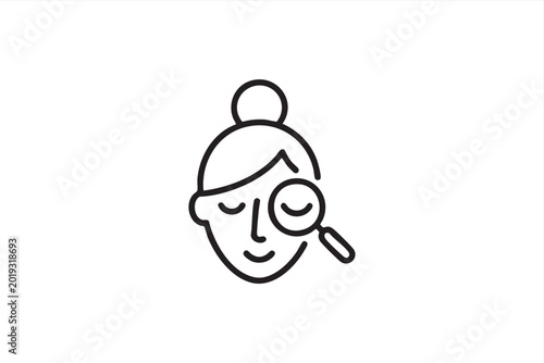 Beauty face analysis icon with magnifying glass for skincare dermatology and cosmetic inspection