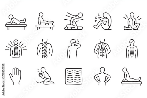 Quadro em tela Chiropractic care outline icons featuring spine treatment joint pain massage and