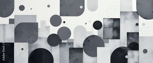 Abstract grayscale circles and squares geometric pattern