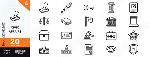 Fotografía civic affairs icons set governance policy government public administration line
