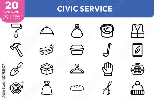 Obraz na plátně Civic Service Icon Set Linear Outline for Government Branding and Public Adminis