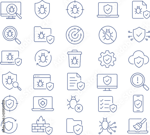 Foto antivirus protection icon set minimalist line art vector malware detection cyber