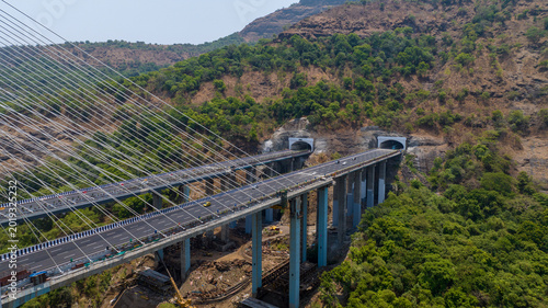 Obraz na płótnie Mumbai Pune Expressway Missing Link Aerial Drone View
Drone Shot of Mumbai Pune