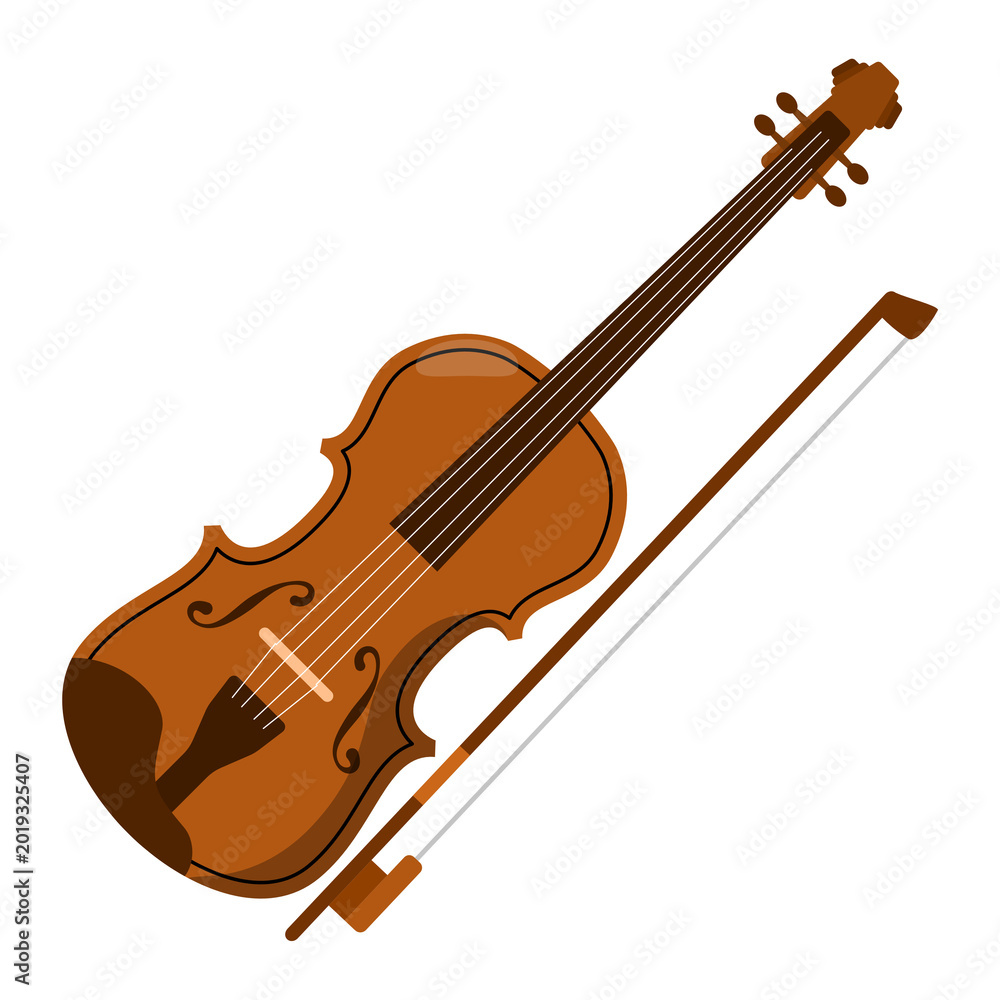 Fototapeta premium Classic violin with bow musical instrument illustration