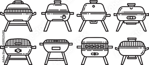 Foto Collection of eight black office chairs in a row vector illustration Vector