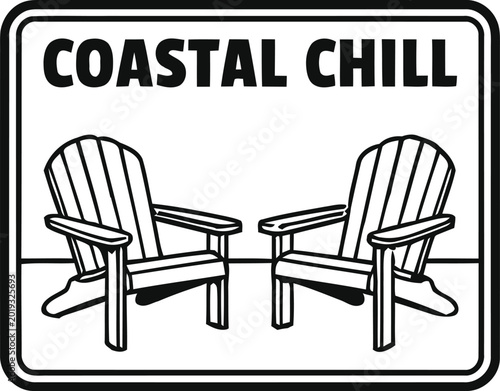 Tableau sur toile adirondack chairs illustration black and white graphic design