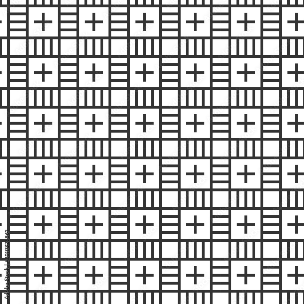 Fototapeta premium Geometric Cross and Linear Grid Seamless Pattern