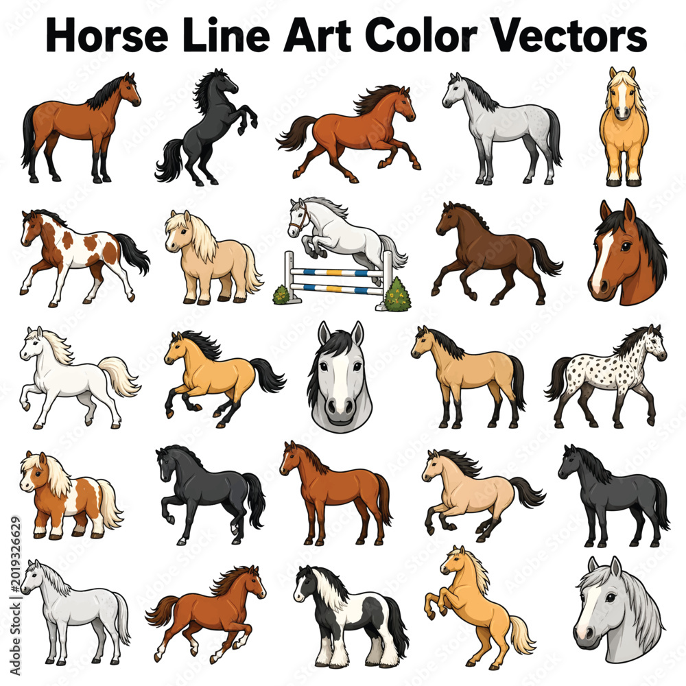 Fototapeta premium Colorful Horse Line Art Illustration for Modern Design