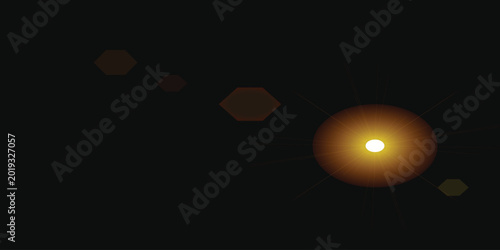 Foto Golden lens flare with warm sunburst effect and hexagonal light leaks isolated on a dark background for cinematic photo editing and overlays