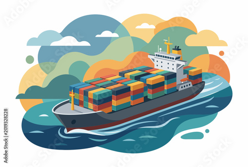 Obraz na plátně Large Cargo Ship Carrying Colorful Containers on the Ocean Vector