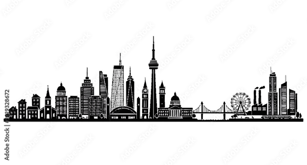 Fototapeta premium Minimal Panorama City Silhouette Vector for Creative Projects