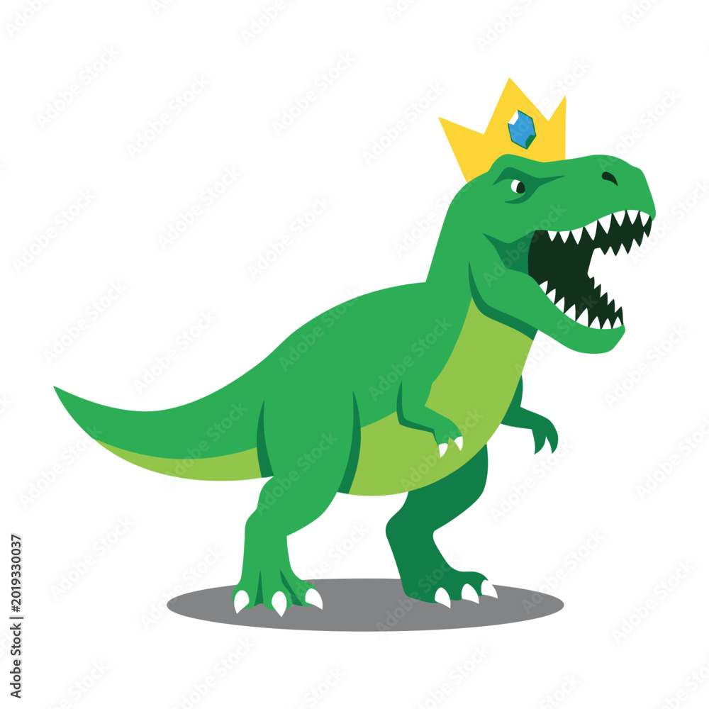 Naklejka premium Green dinosaur wearing crown