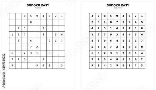 Photos Easy Sudoku puzzle and corresponding solution on a clean white background for ed