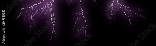 Fotografie Lightning bolts isolated on black, Thunder electric strike