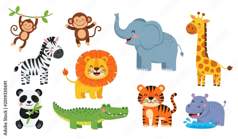 Obraz premium Collection of wild jungle and safari animal characters for children