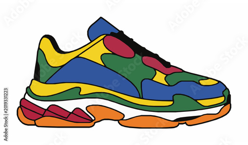 Fotografía Modern colorful chunky sneaker shoe illustration on white background