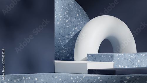 Foto ring backdrop, 3d render image empty mockup terrazzo texture block shape in land