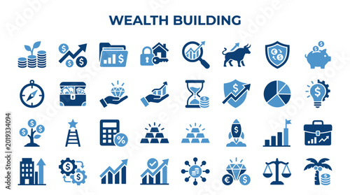 Wealth Building Icons Set Business Finance Investment Growth Success Strategy and Financial Planning Concepts
