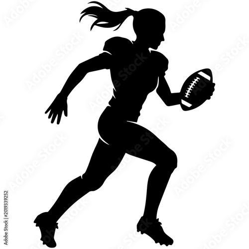 Female American Football Player Silhouette Running with Ball Vector Illustration