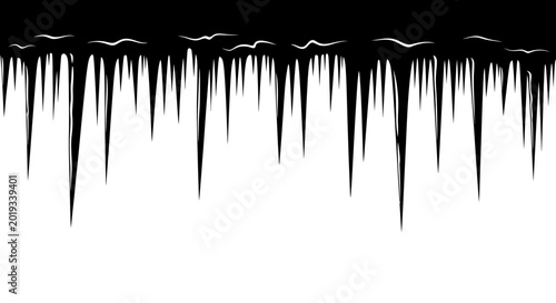 Tableau sur toile Melting black icicles on white background abstract climate change concept with d